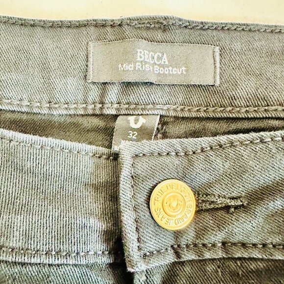 TRUE RELIGION BECCA STUDDED LOGO BOOTCUT BLACK JEAN DENIM PANTS - Picture 5 of 8